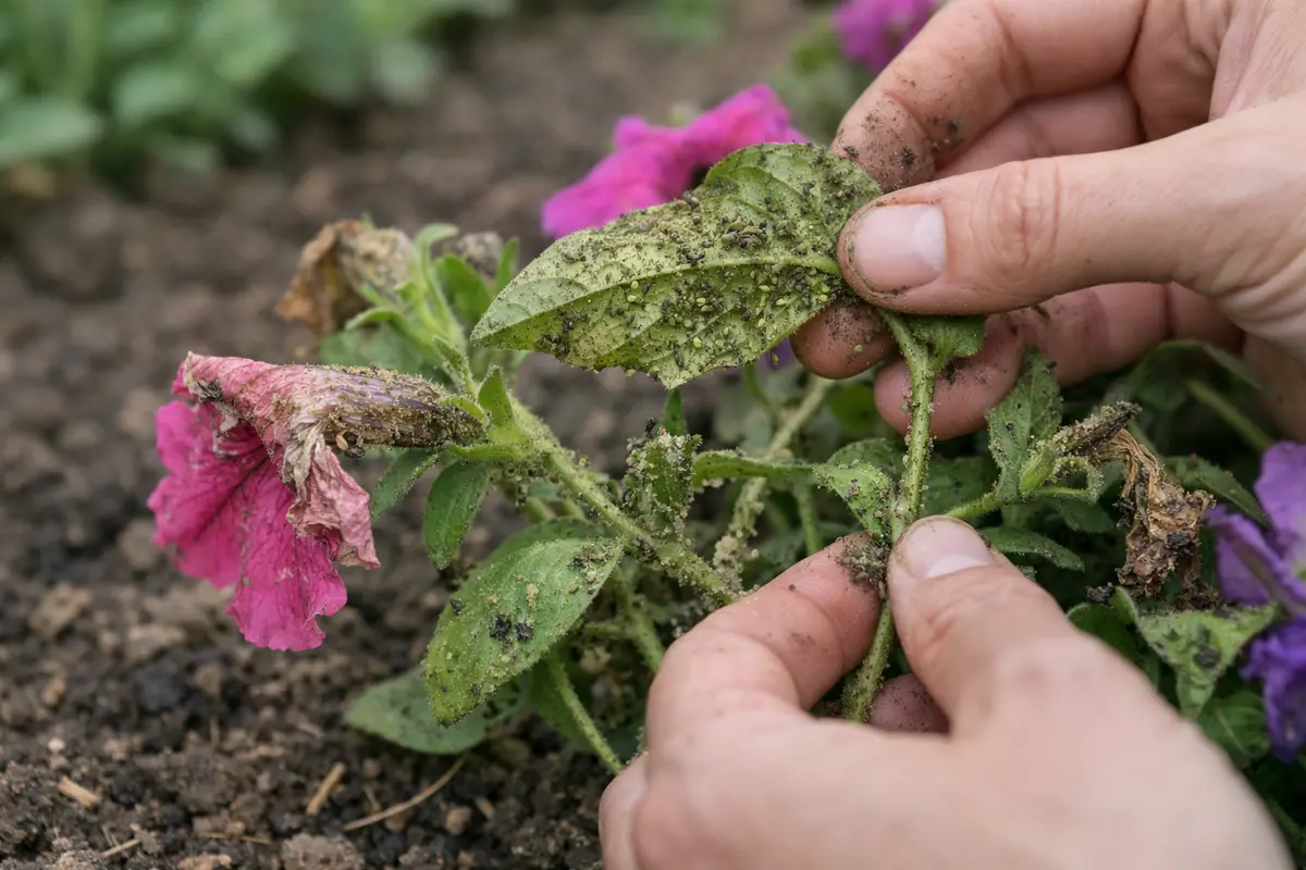how to treat aphids on petunias with damaged foliage in outdoor soil