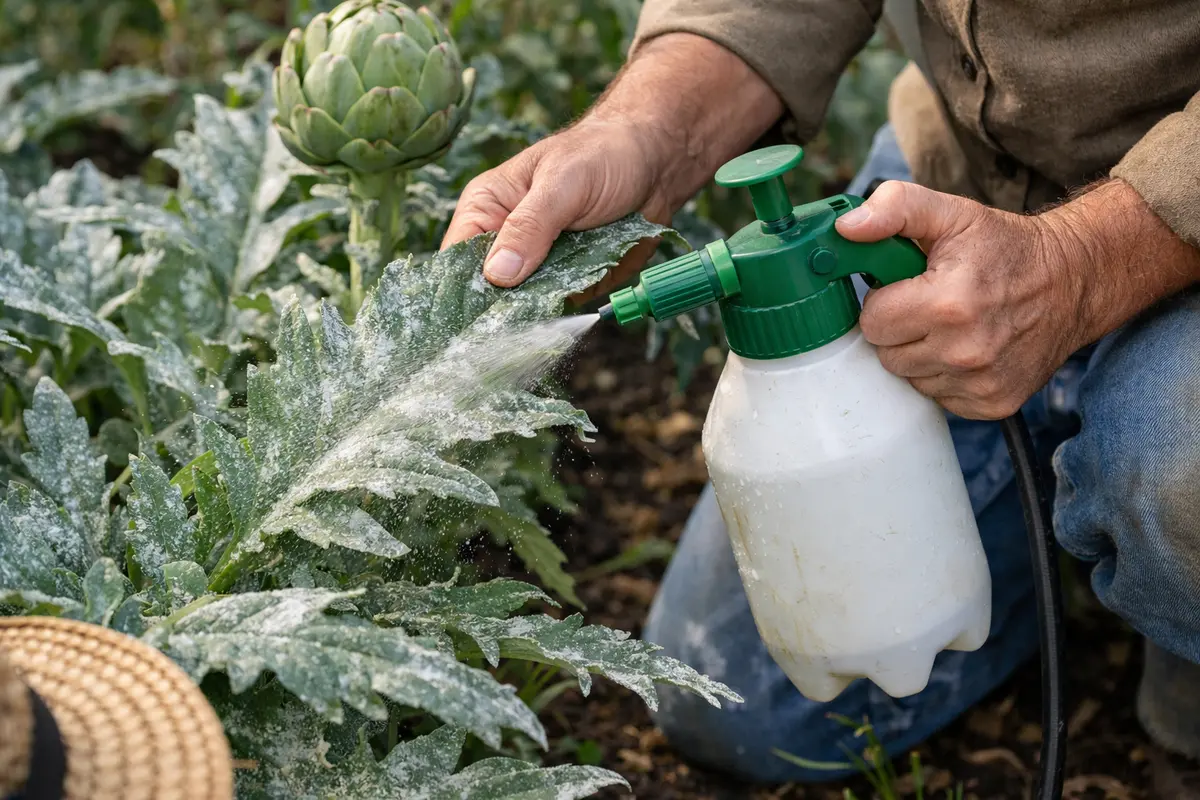 how to treat powdery mildew on spray artichoke foliage with fungicide immediately