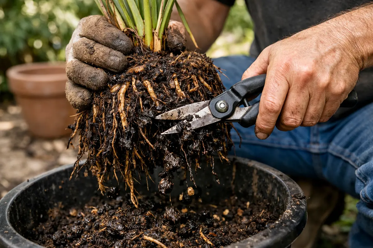 how to treat root rot in cut away blackened palm roots quickly
