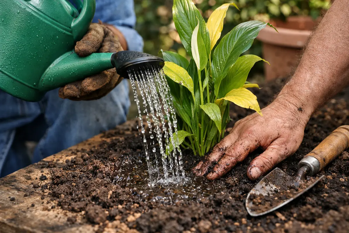 how to treat yellowing leaves rehydrate peace lily soil to aid recovery