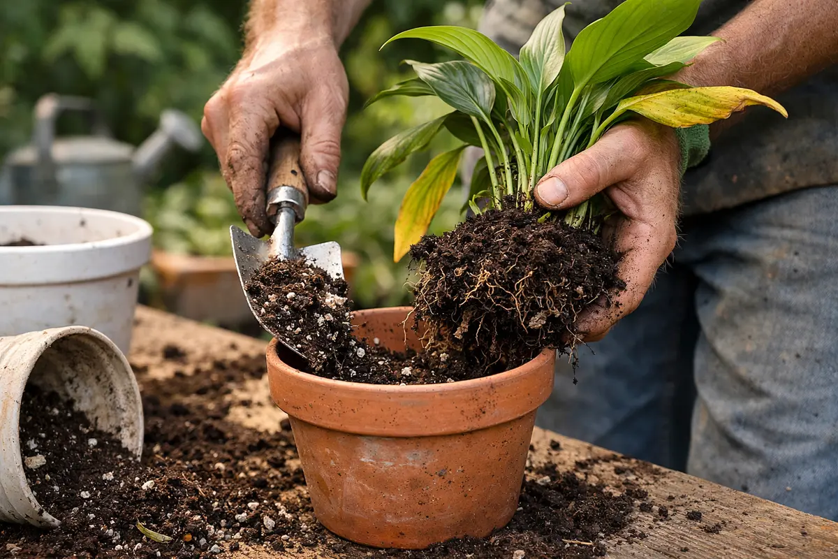 how to treat yellowing leaves repot peace lilies with fresh soil mix