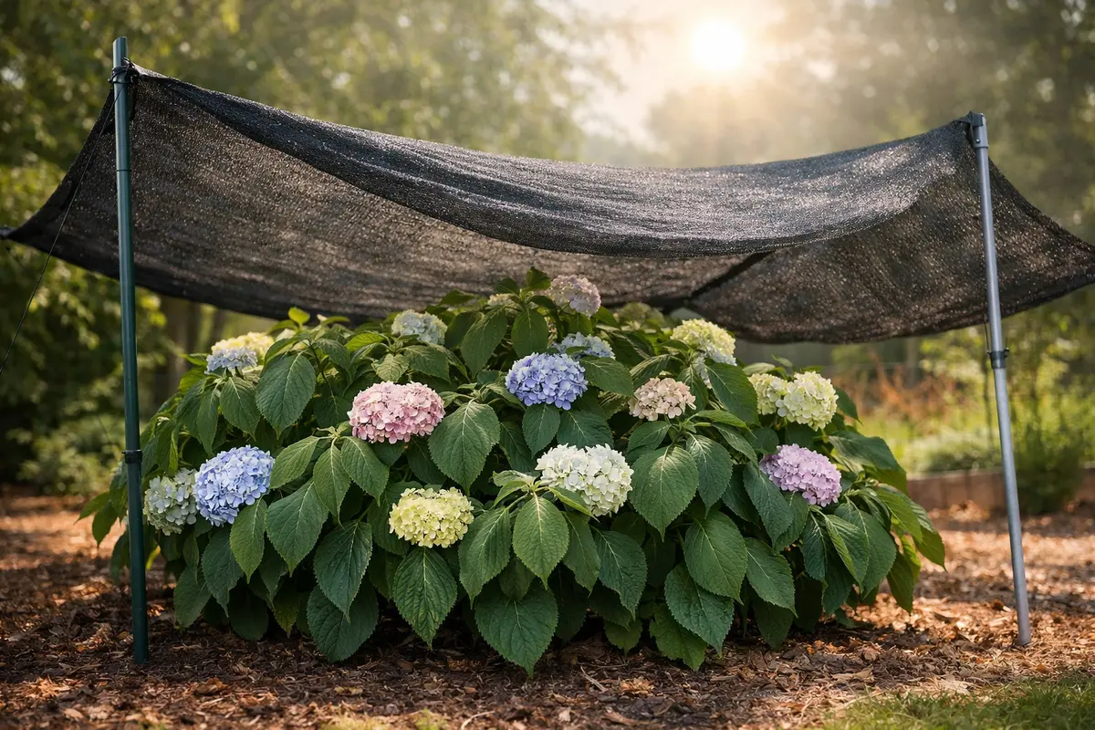 Step 4 – Shade Hydrangeas During Extreme Heat How to treat drooping hydrangeas in hot weather Section illustration.