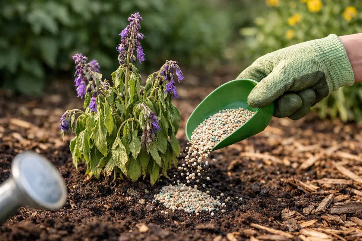 Step 3 – Fertilize Salvia to Aid Recovery Post-Transplant How to treat wilting salvia after transplant shock Section illustra