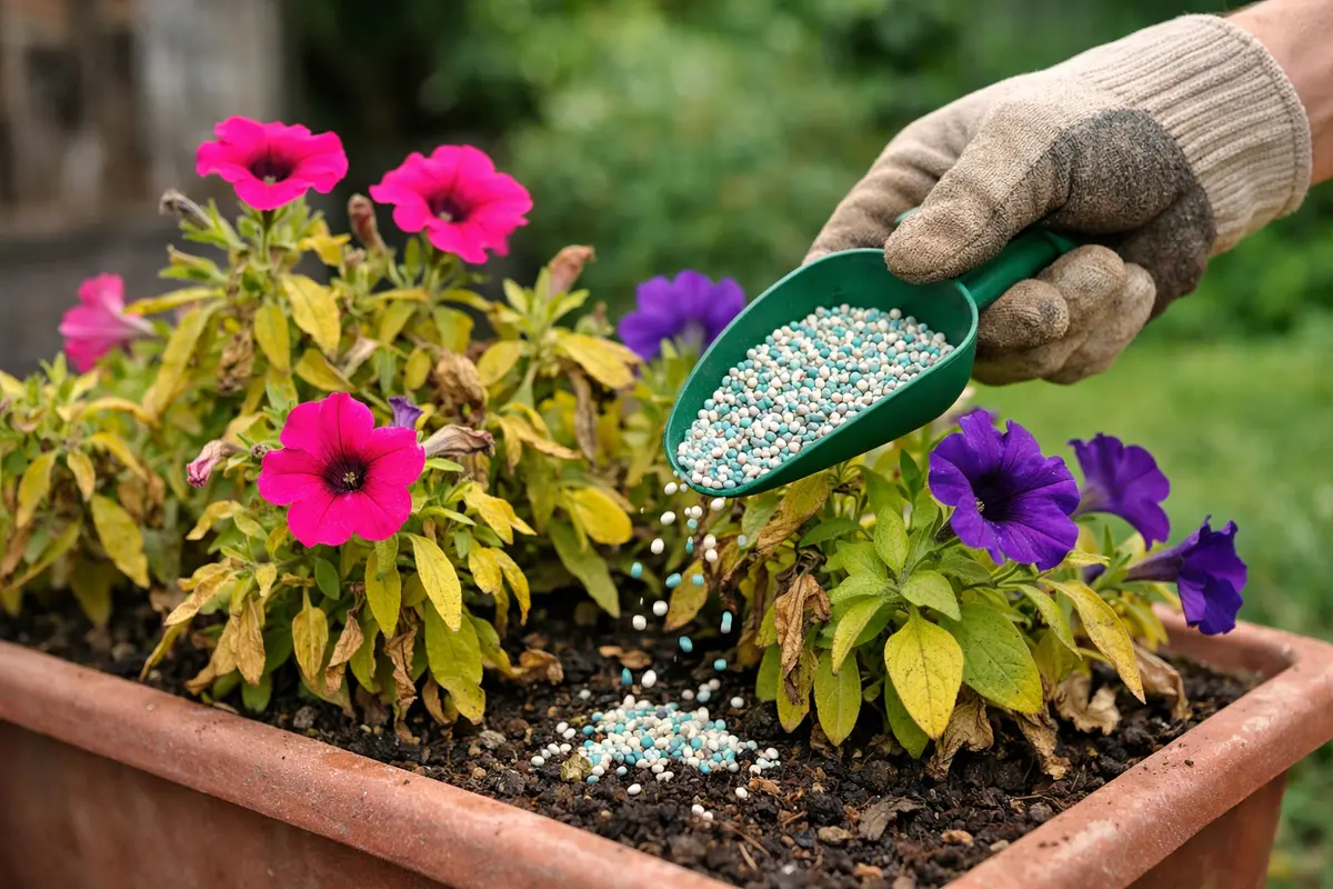 Step 3 – Revive Petunias With Balanced Fertilizer Treatment What to do if your petunia plants turn yellow in fall Section ill
