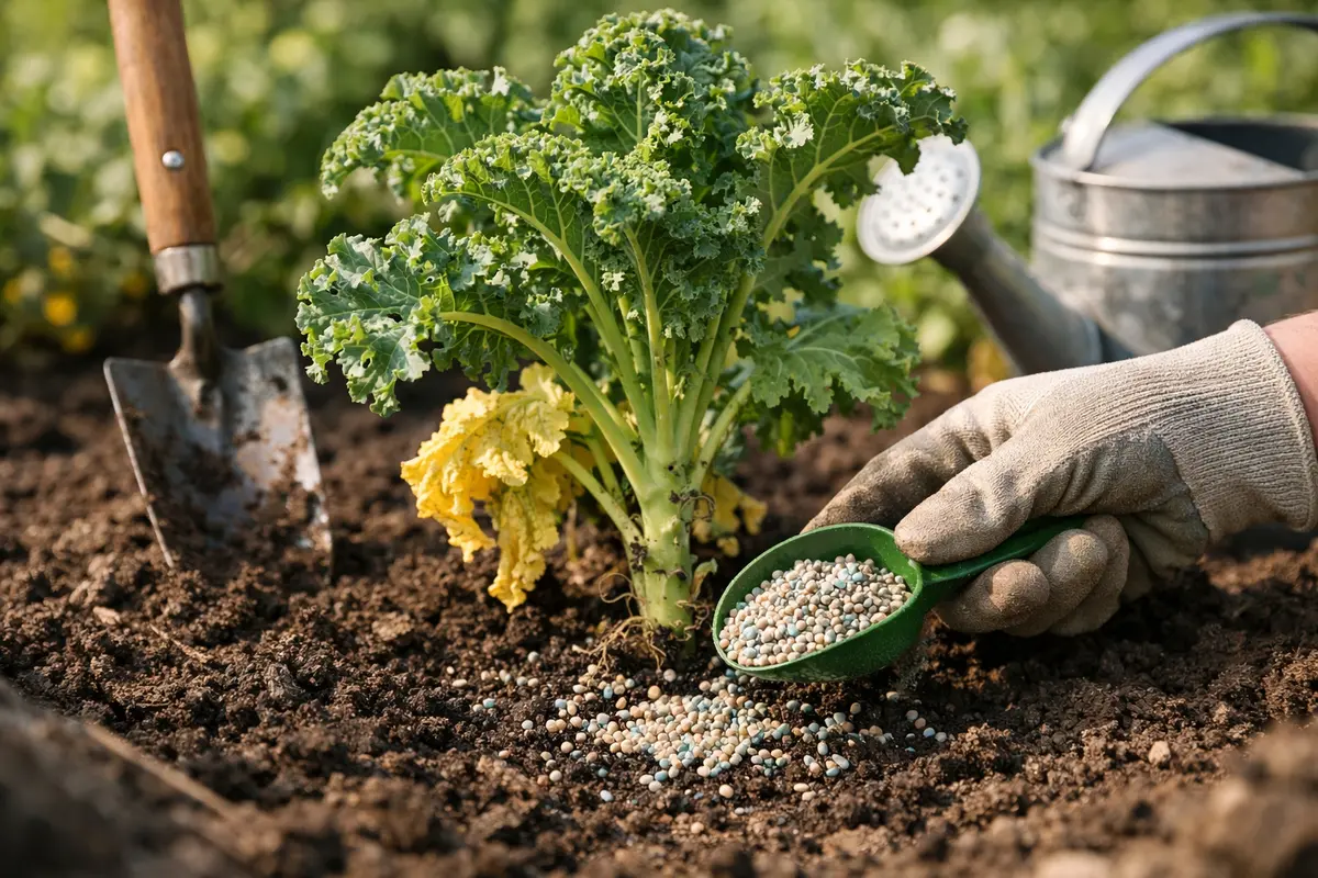 Step 3 – Provide Nutrient Boost to Revive Kale What to do when your kale plants turn yellow in heat Section illustration.