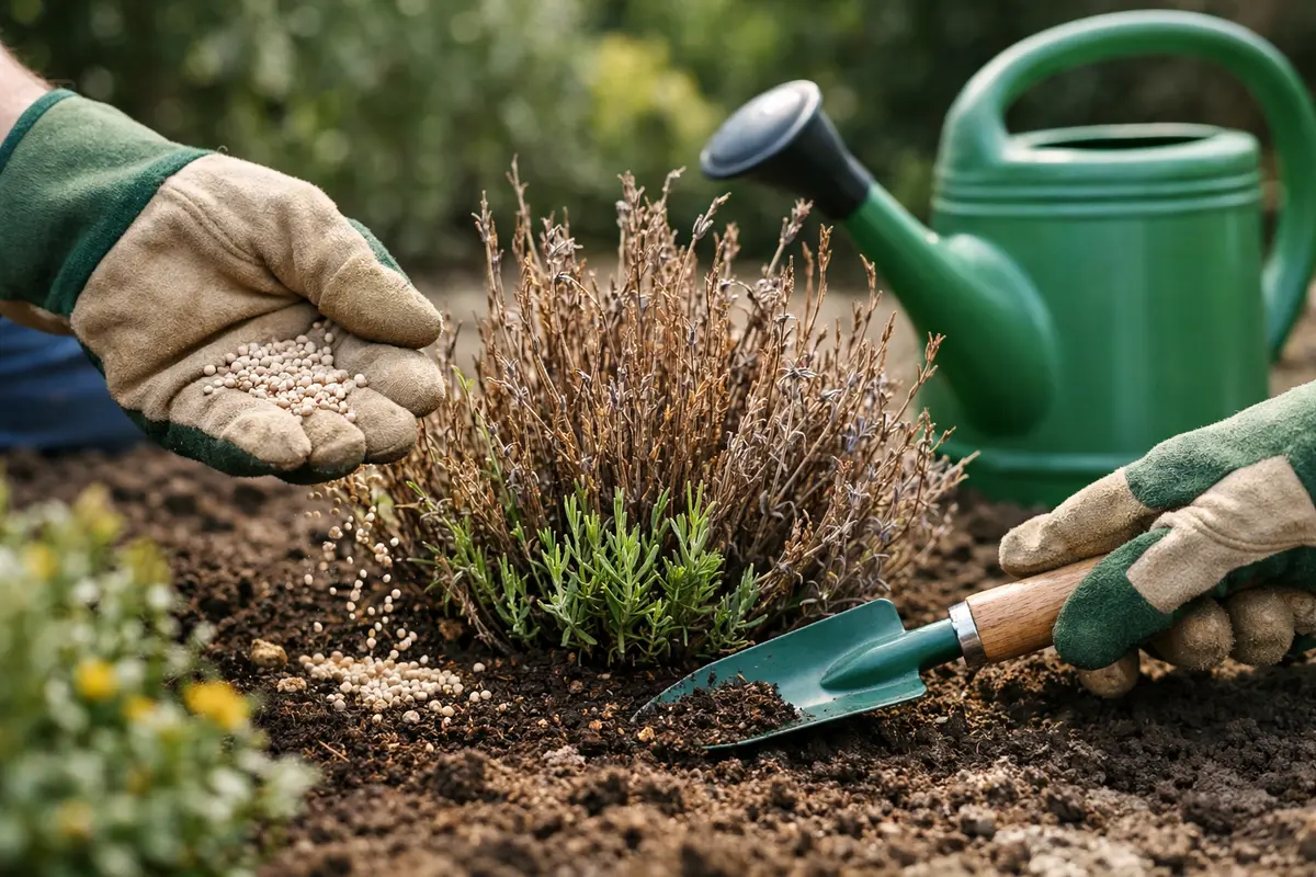 Step 3 – Revive Lavender with Nutrients and Care What to do when lavender turns brown after frost Section illustration.