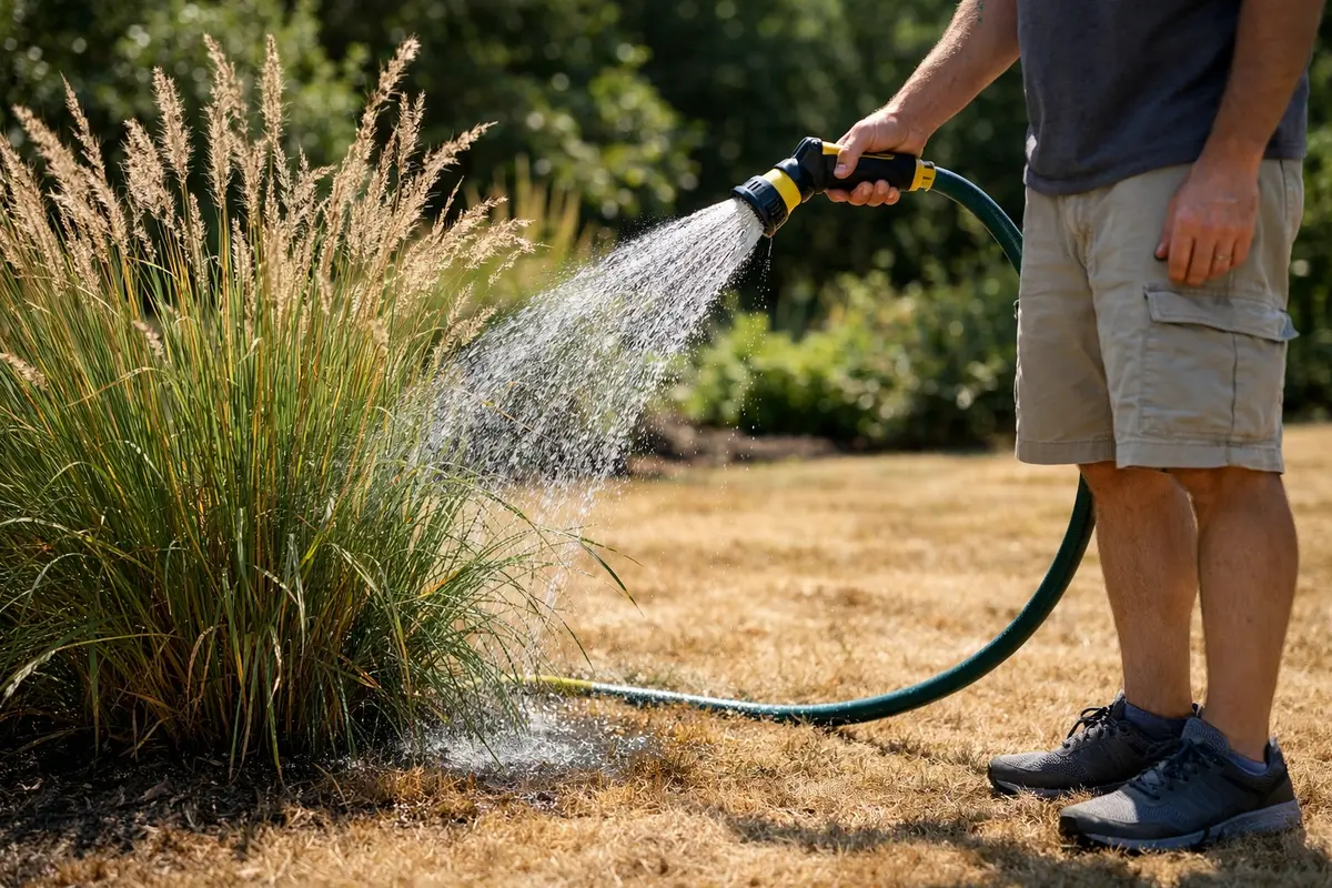 Step 4 – Water Grasses Carefully During Heat Spells What to do when lawn turns brown after a week of heat Section illustratio