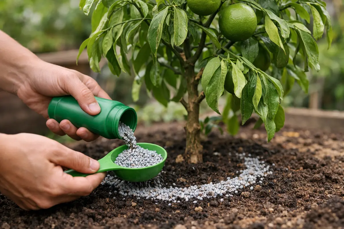 Step 3 – Fertilize Lime Tree to Aid Leaf Recovery What to do when lime tree shows drooping leaves after watering Section illu