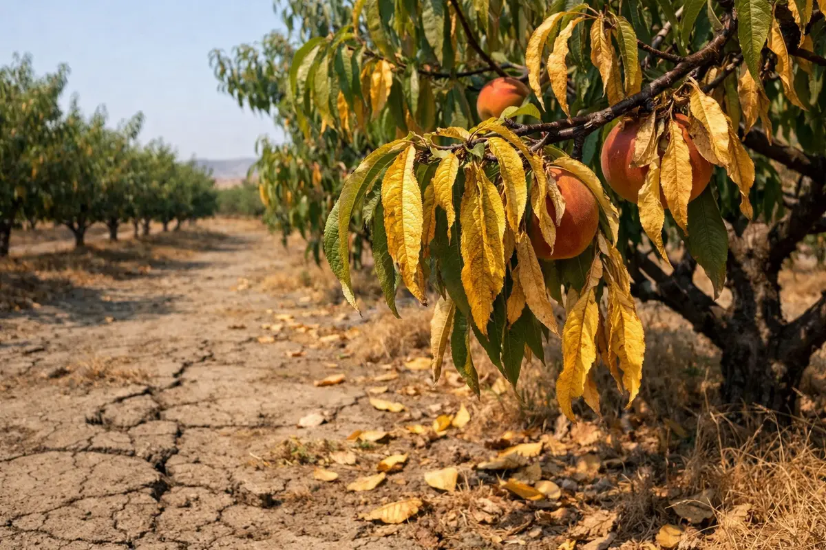 Managing yellow leaves on peach trees during drought recovery steps (Managing yellow leaves on peach trees during drought) Fe