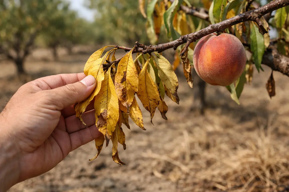 Step 1 – Stop Managing Yellow Leaves on Peach Trees During Drought Immed Managing yellow leaves on peach trees during drought