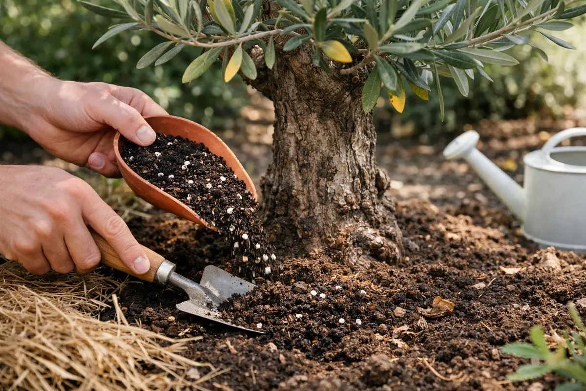 Step 3 – Nourish Soil to Encourage Olive Recovery Why are my olive leaves turning yellow in summer Section illustration.