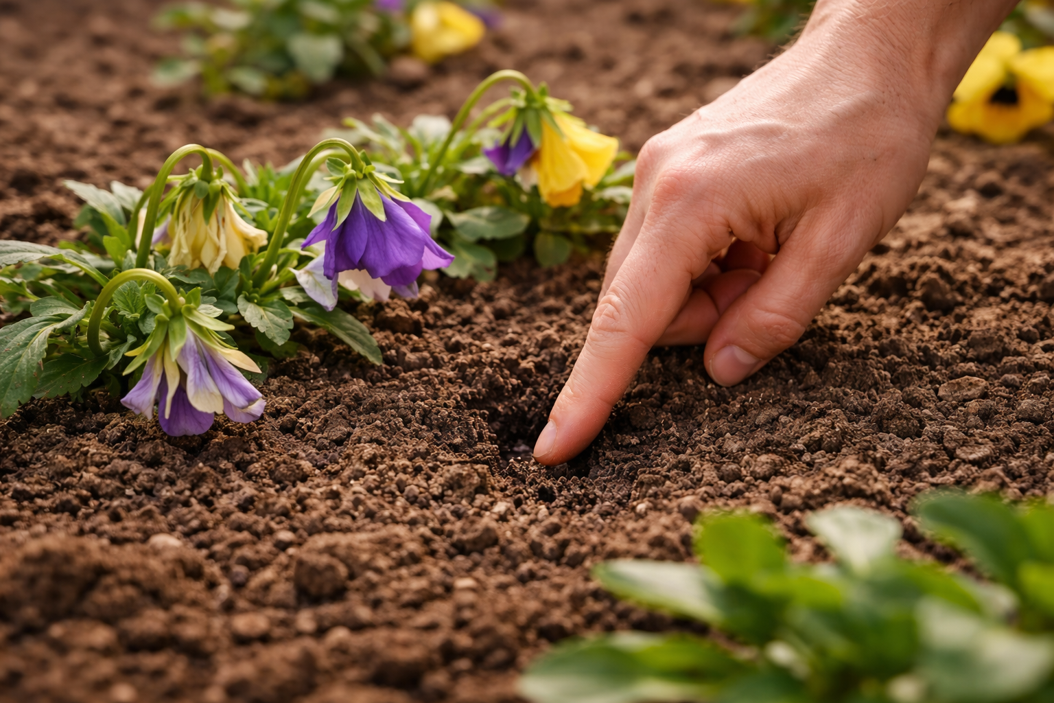 pansy flowers starting to droop after a week checking soil moisture by hand