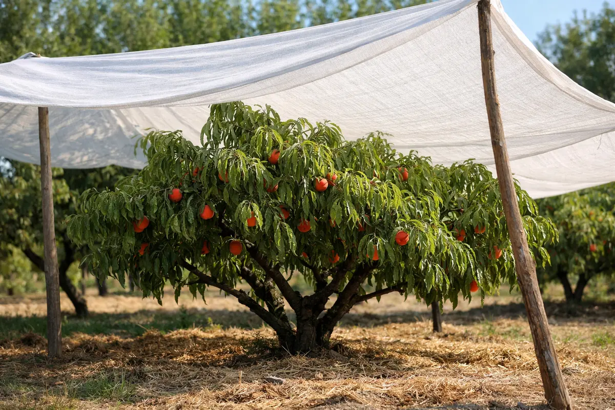 Step 4 – Shade Peach Trees During Extreme Heat Spells Why are my peach tree leaves curling in hot weather Section illustratio