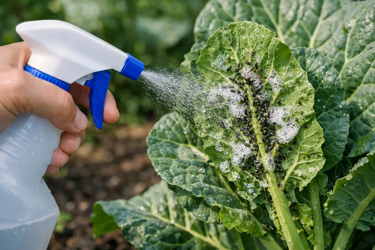 Step 1 – Spray Soapy Water on Aphids Immediately How to prevent aphids on collard greens during spring growth Section illustr