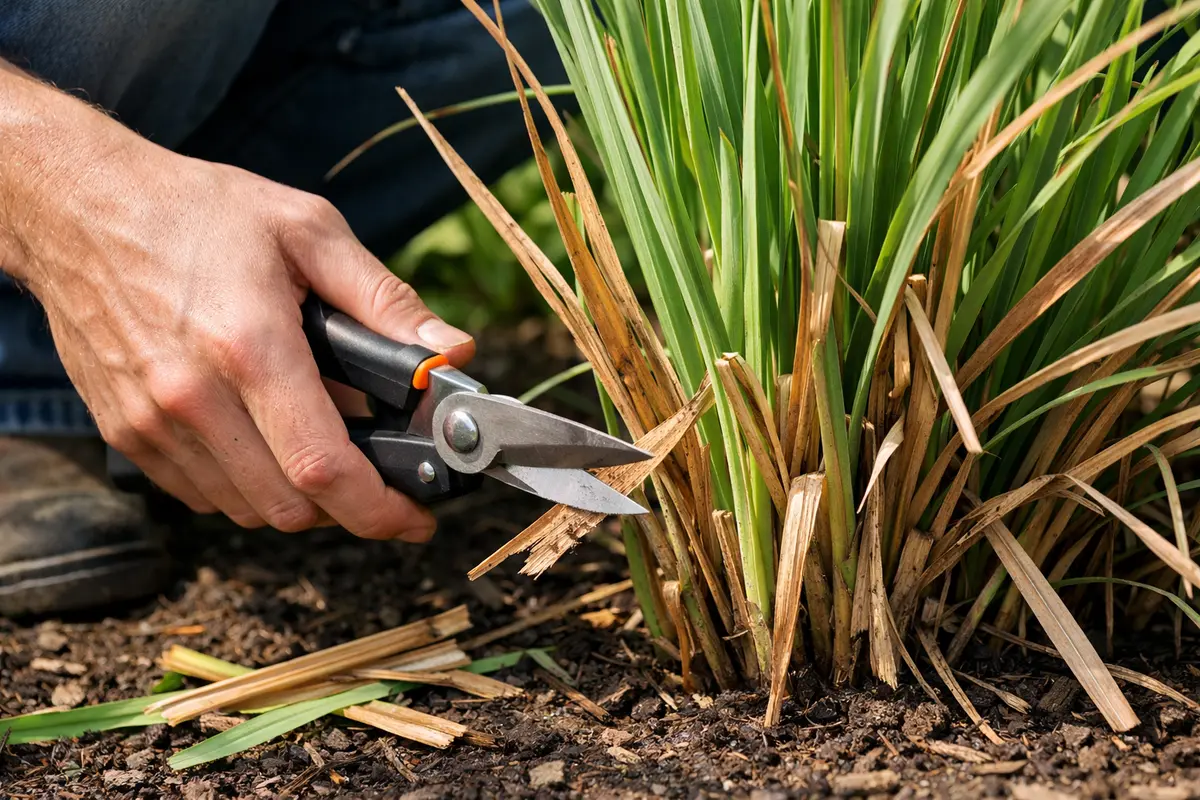 Step 1 – Cut Back Damaged Lemongrass Blades How to prevent brown patches in lemongrass after heavy rains Section illustration