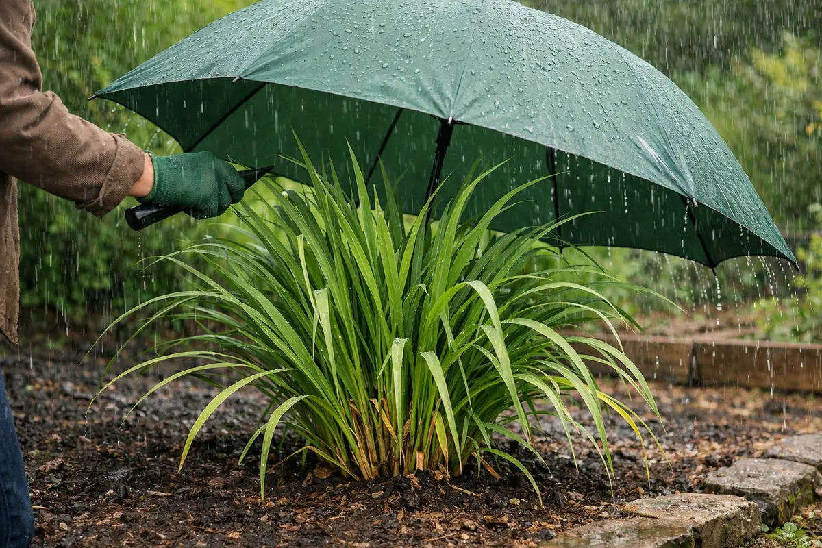 Step 4 – Shield Lemongrass from Excessive Rainfall How to prevent brown patches in lemongrass after heavy rains Section illus