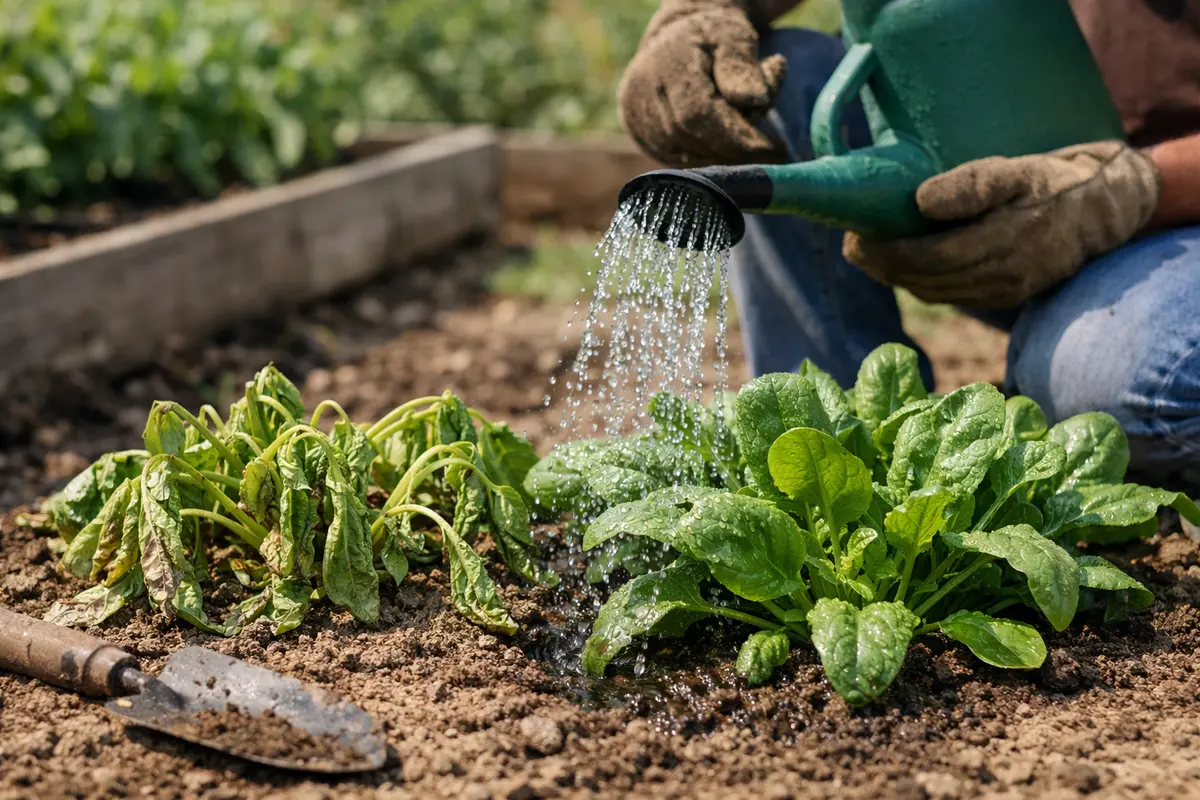 Restoring wilted spinach leaves after a heatwave in containers (Restoring wilted spinach leaves after a heatwave) Featured im