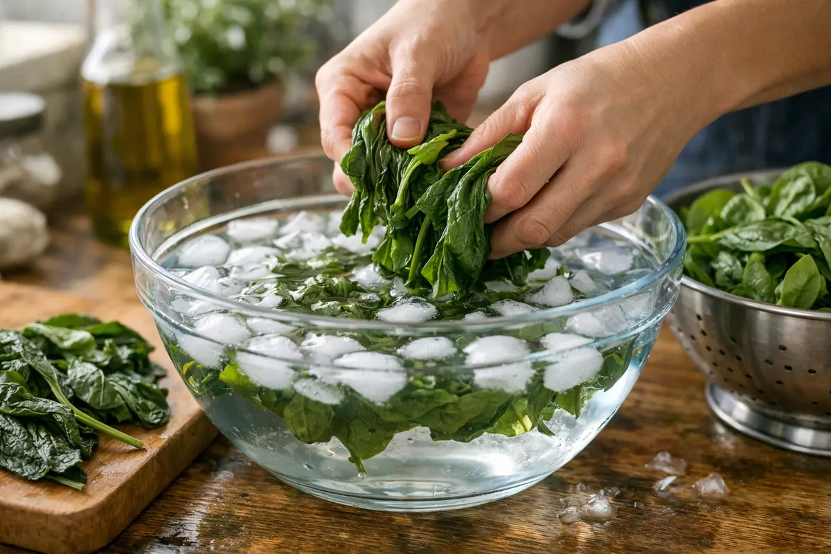 Step 1 – Revive Wilted Spinach Leaves Quickly Restoring wilted spinach leaves after a heatwave Section illustration.