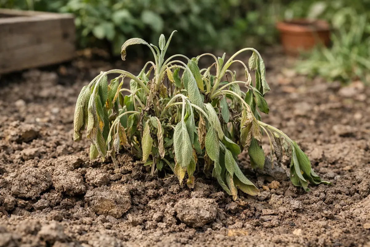 Why is my sage dying after being planted in clay soil after heavy rain (Why is my sage dying after being planted in clay soil
