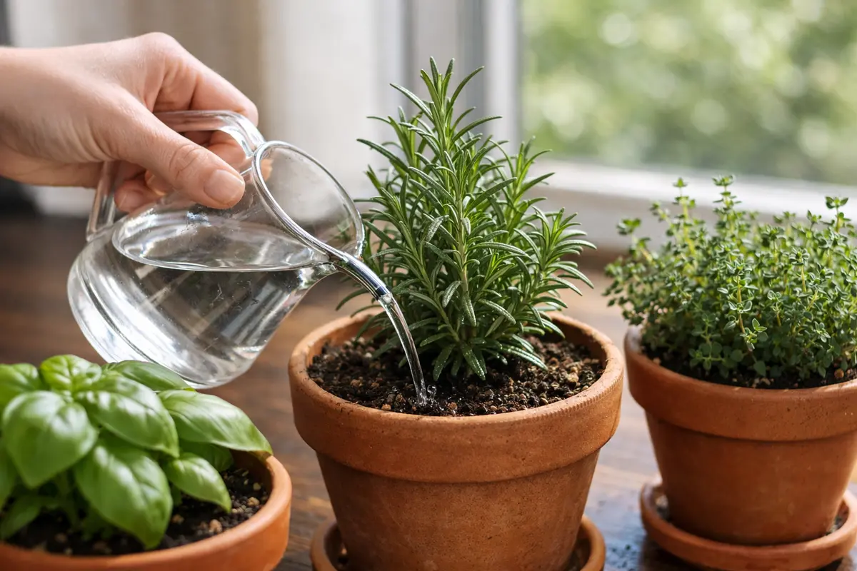 Step 4 – Water Indoor Herbs Sparingly to Deter Gnats How to stop fungus gnat infestations in indoor herbs Section illustratio