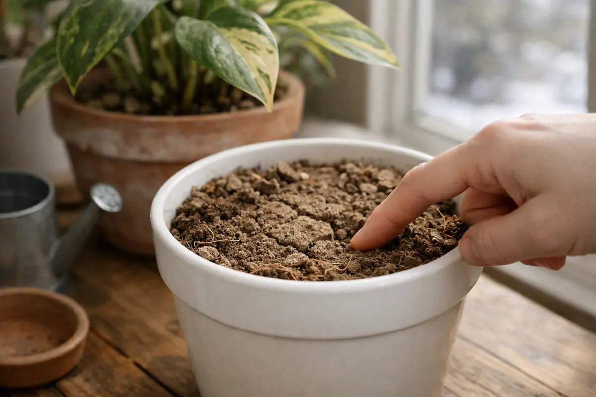 Step 4 – Allow Soil to Dry Thoroughly in Winter How to stop fungus gnats in soil of indoor plants during winter Section illus