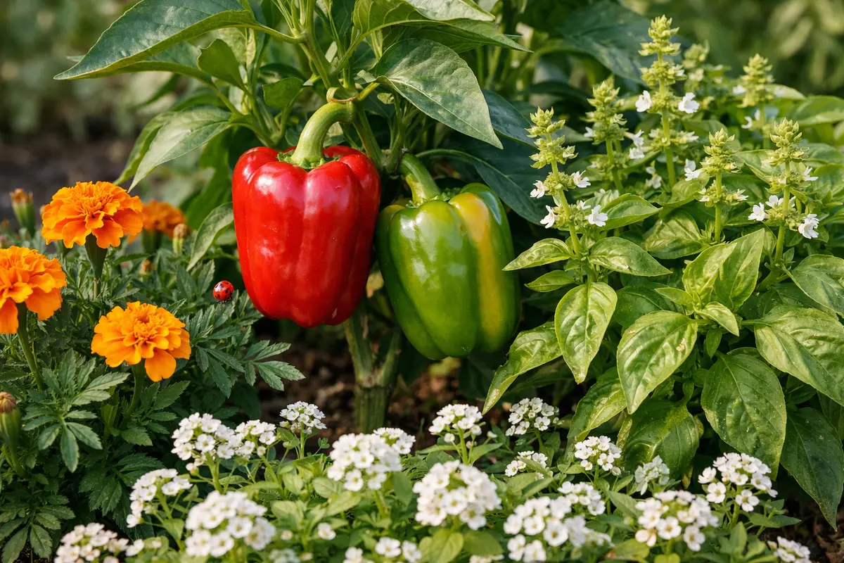 Step 4 – Shield Bell Peppers from Pests with Companion Plants How to stop pests on bell peppers during fruiting Section illus