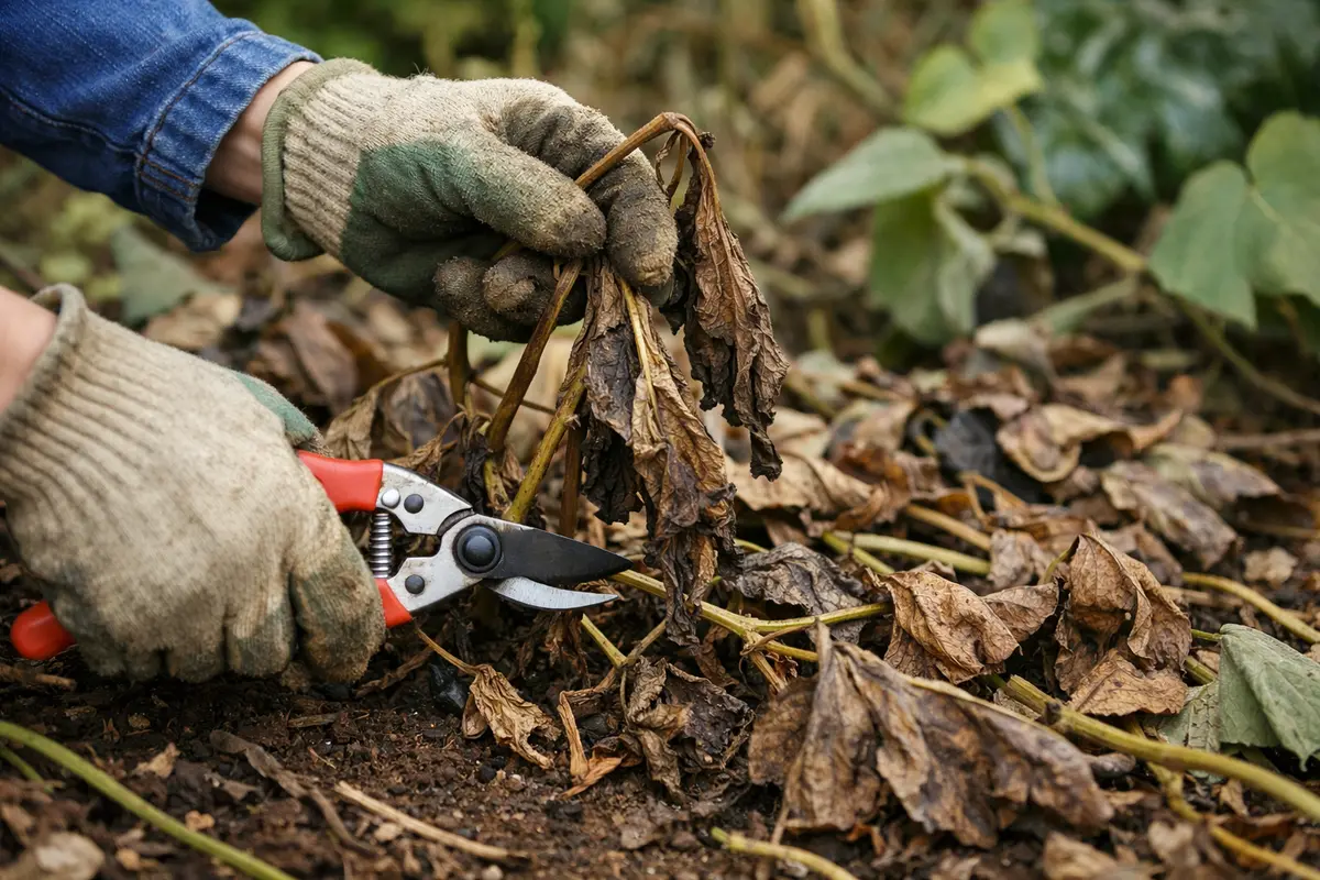 Step 1 – Prune Wilting Sweet Potato Vines Immediately What to do when sweet potato vines wilting after frost Section illustra