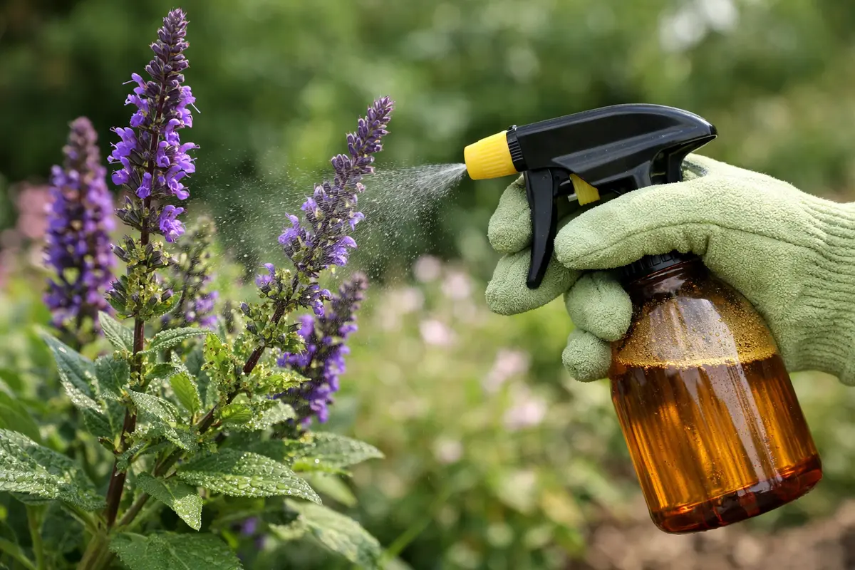 Step 4 – Apply Neem Oil to Ward Off Aphids How to treat aphids on salvia after spring blooming Section illustration.