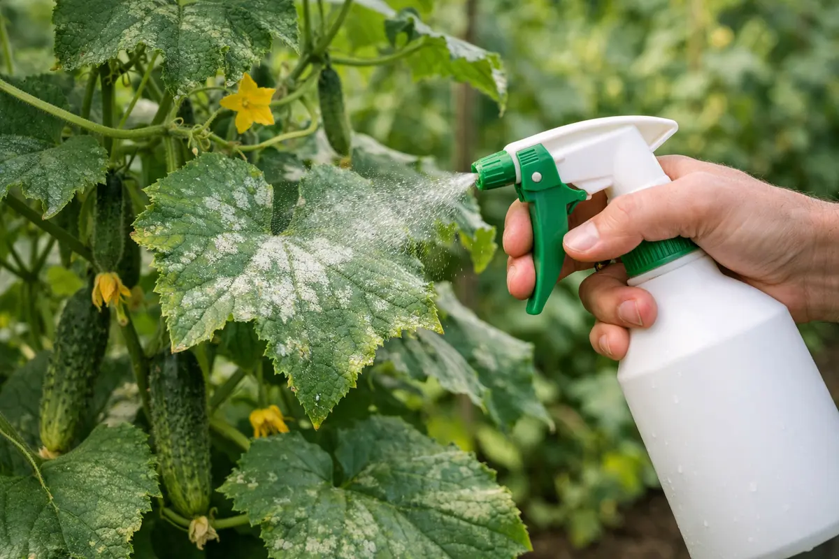 Step 1 – Treat Mildew with Organic Spray Immediately How to treat mildew on cucumber plants during humidity Section illustrat