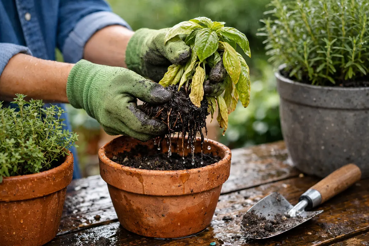 Step 1 – Remove Affected Herbs Immediately After Rain How to treat root rot in potted herbs after rain Section illustration.