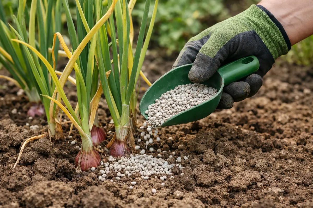 Step 3 – Fertilize Shallots to Revive Their Growth How to treat yellowing leaves on shallots in clay soil Section illustratio
