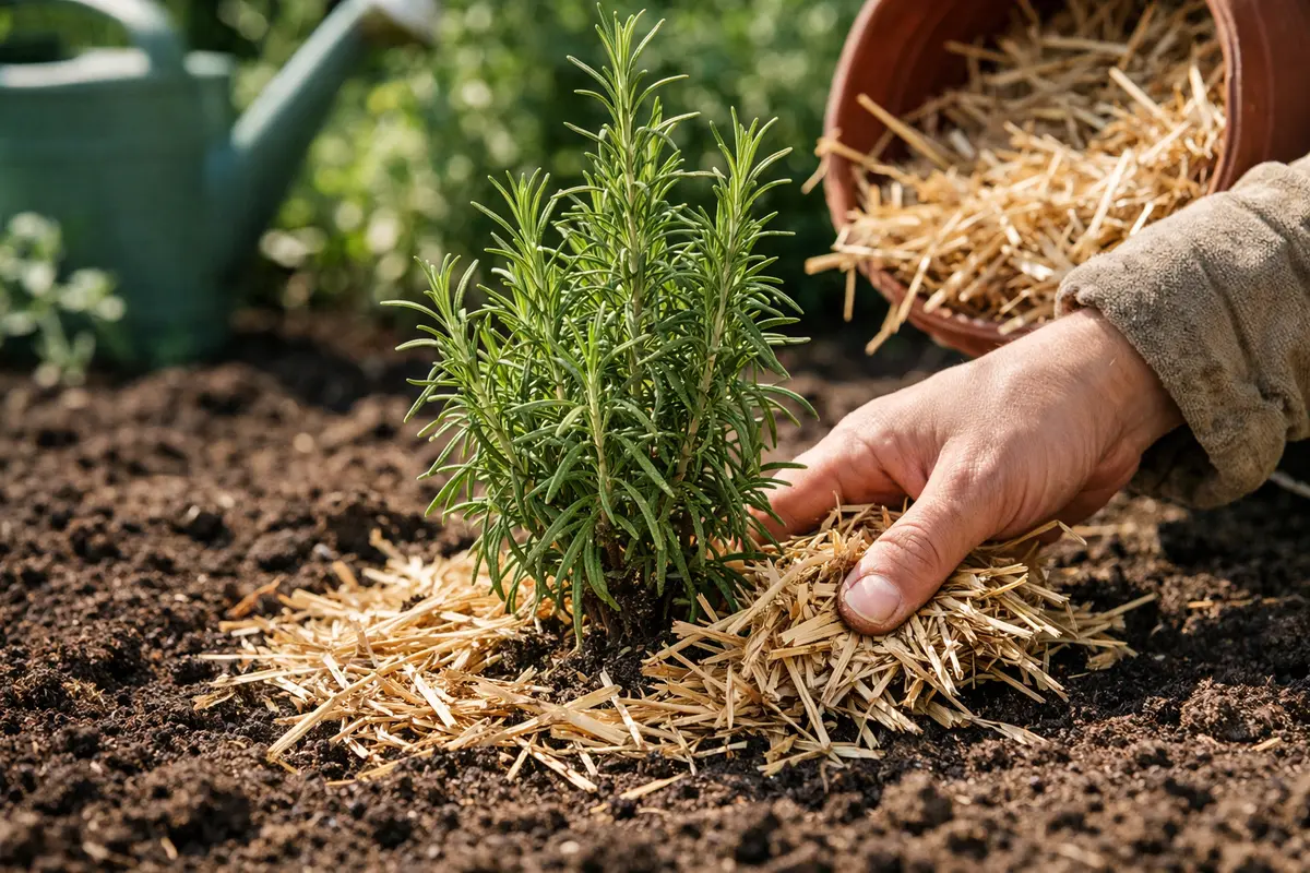 Step 4 – Protect Rosemary Roots During Hot Days What to do when rosemary droops after transplant Section illustration.