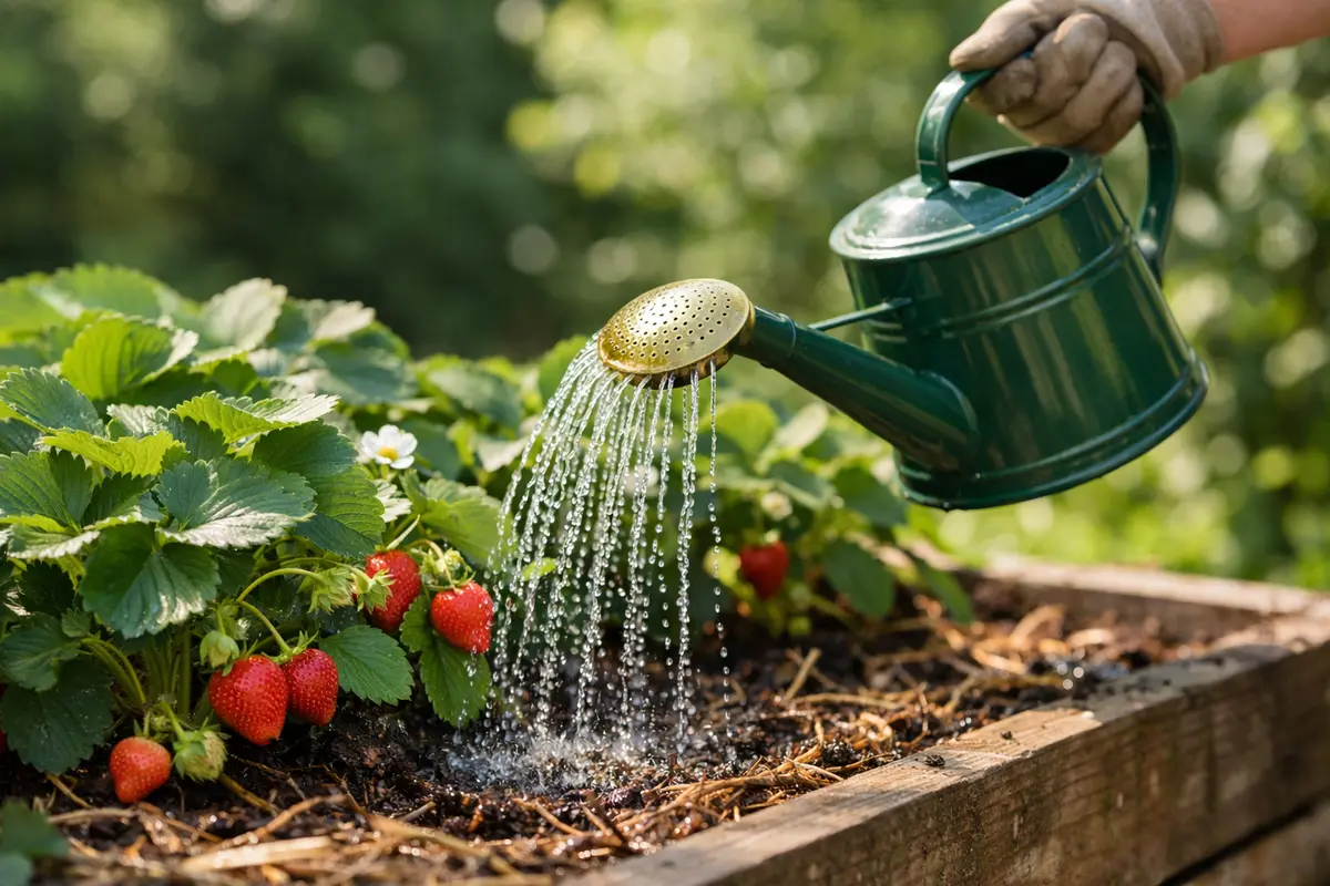 Step 4 – Water Carefully to Prevent Future Mold What to do when strawberry plants develop mold Section illustration.