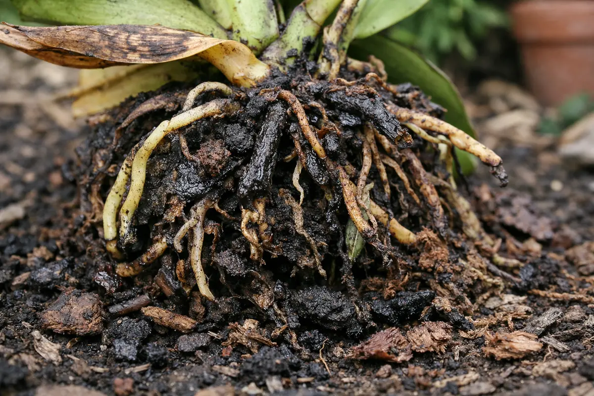 what to do if my orchid with unhealthy roots showing in soil