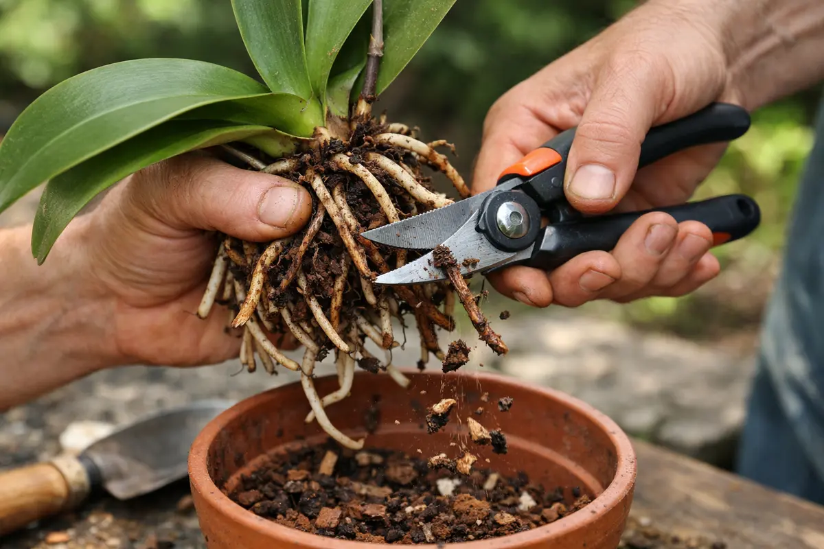 what to do if my orchid roots trim brown orchid roots immediately