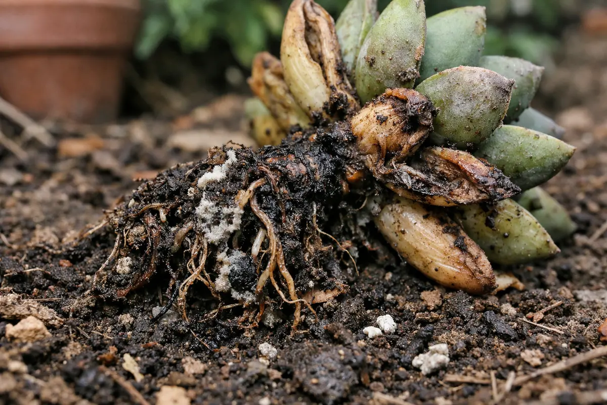 what to do if my succulent with unhealthy roots showing in soil