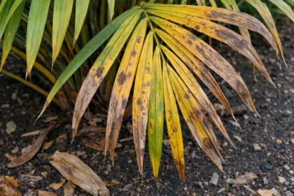 what to do if palm with visible browning or spots on leaves