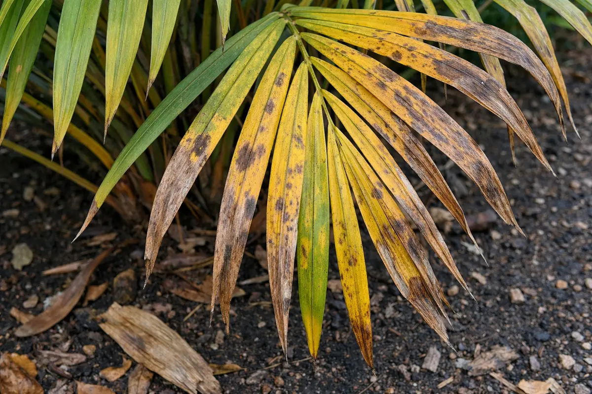 what to do if palm with visible browning or spots on leaves