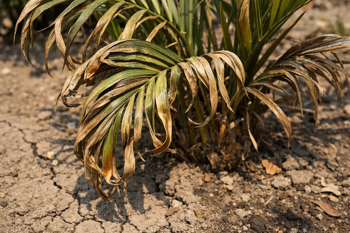 what to do if palm showing stress from sun and dry soil