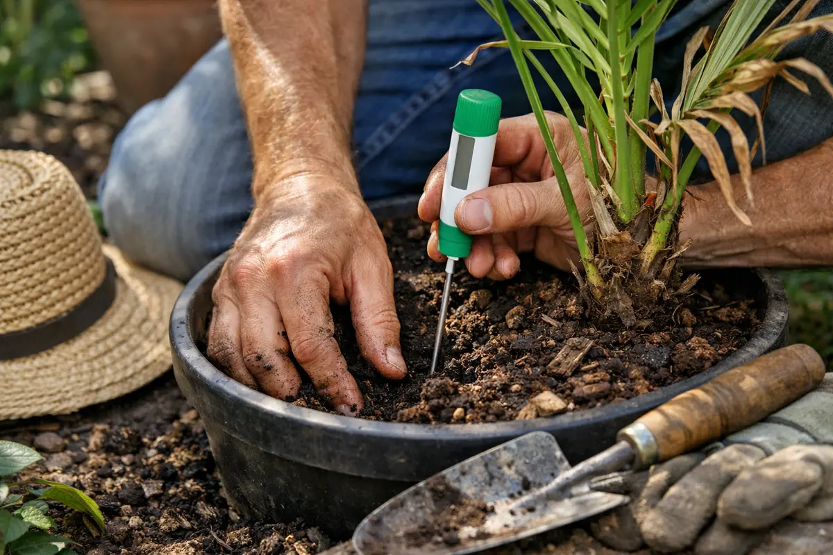 what to do if palm leaves test soil moisture for curling leaves