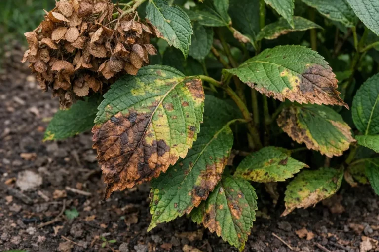 what to do when hydrangea with visible browning or spots on leaves