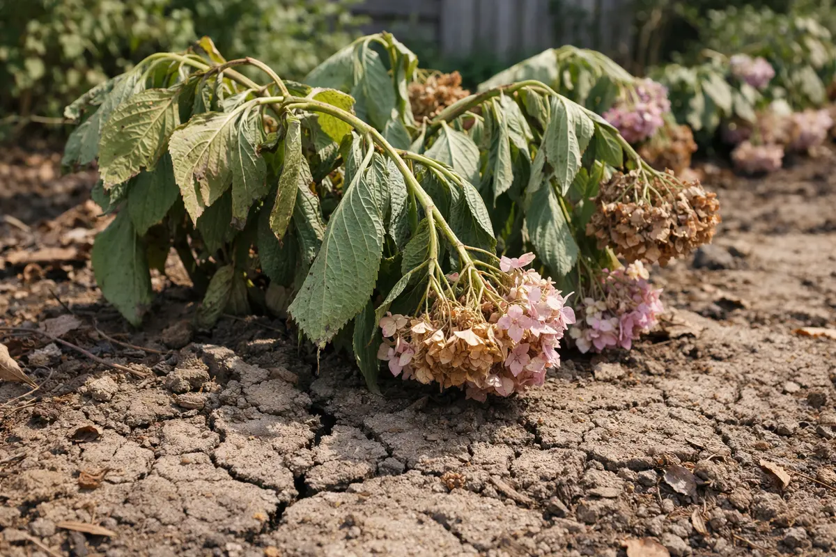 what to do when hydrangeas showing stress from sun and dry soil