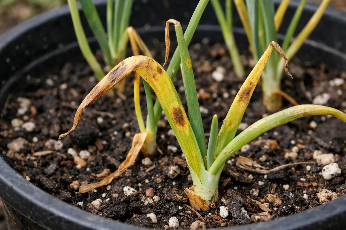 what to do when onion with visible browning or spots on leaves