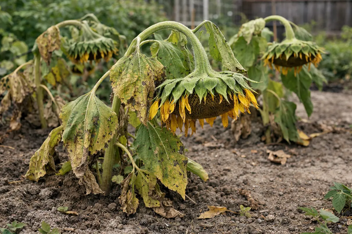 what to do when sunflower heads wilting visibly in real garden soil