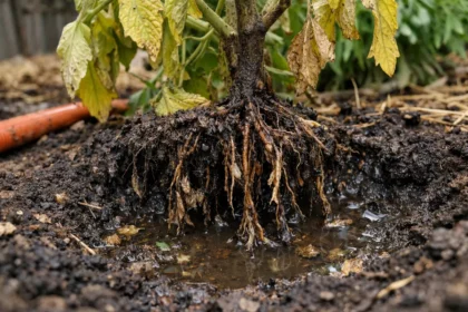 what to do when tomato plants with unhealthy roots showing in soil