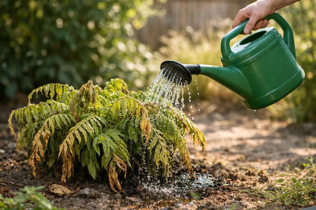 Step 1 – Water Wilting Ferns Immediately Why are my ferns wilting during a heatwave Section illustration.