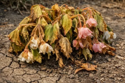 why are my begonias drooping showing stress from sun and dry soil