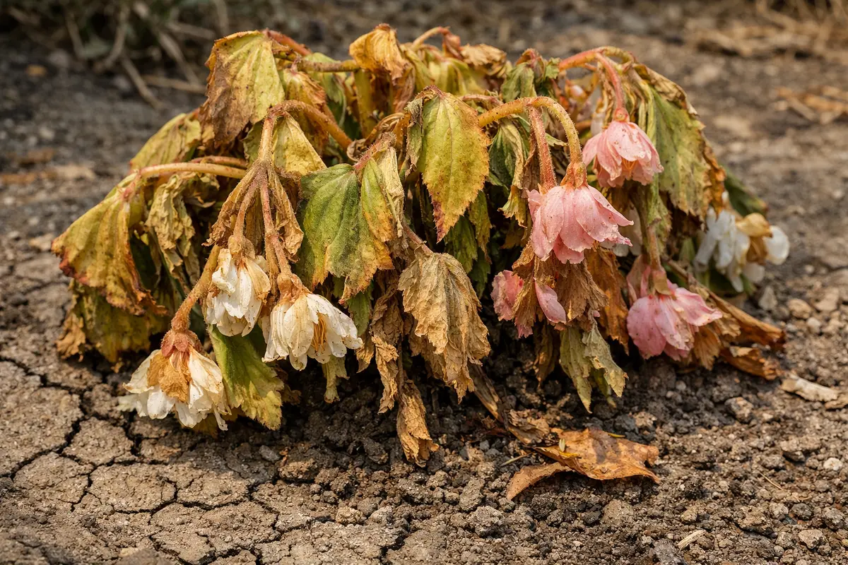 why are my begonias drooping showing stress from sun and dry soil