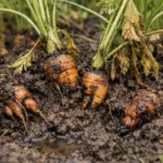 why are my carrots stunted after with unhealthy roots showing in soil
