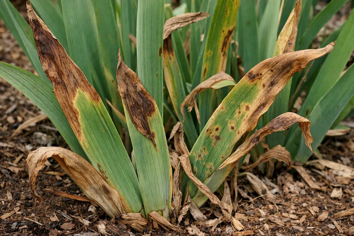 why are my iris leaves with visible browning or spots on leaves